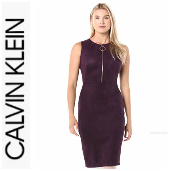 calvin klein purple dress with gold zipper